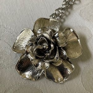 Silver Tone Rose Necklace with 24’ Stainless Steel Chain